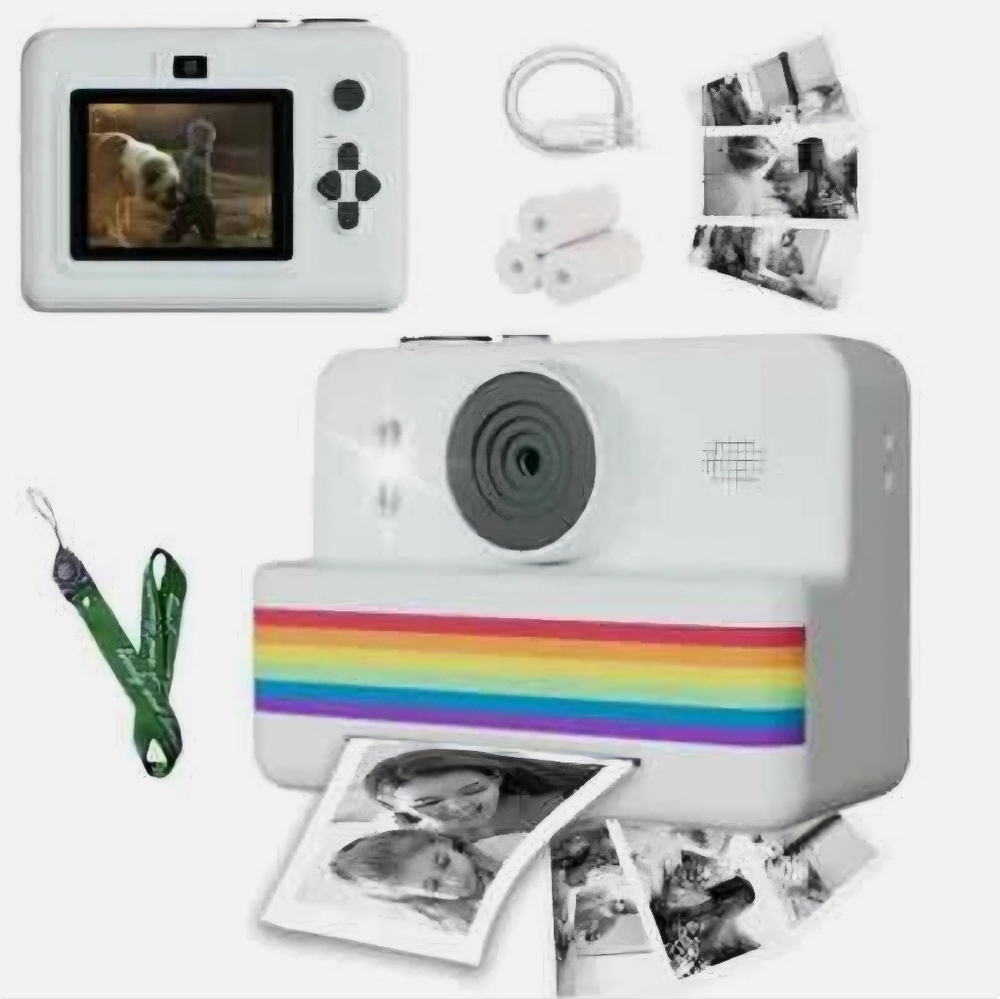 "BRAND NEW" White Instant Camera with Rainbow Stripe With 3 Photo Paper Roll. - Picture 4 of 10